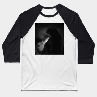 Black Cat Silhouetted Against Moonlight Sky Baseball T-Shirt